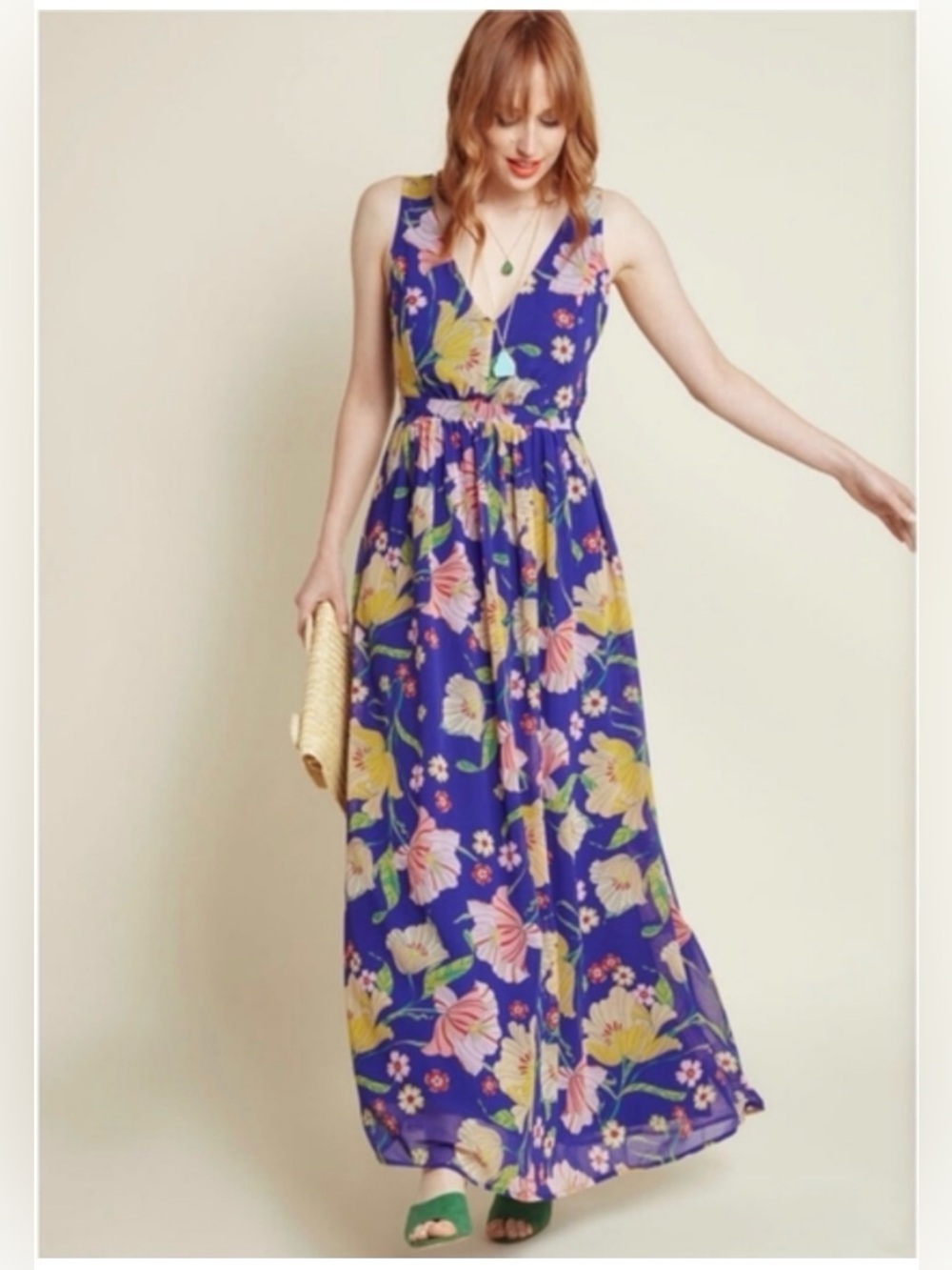 ModCloth Muster the Length Floral Blue Dress